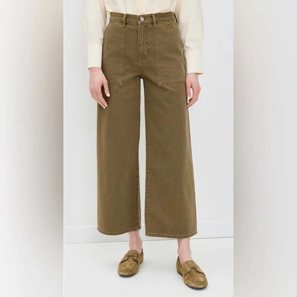 La Ligne The Patch Pocket Izzie Jeans High Rise Wide Leg Size 27 Camel Brown